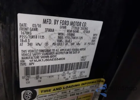 2010 Ford Expedition El Eddie Bauer from USA, damaged, VIN 1FMJK1J50AEB54836